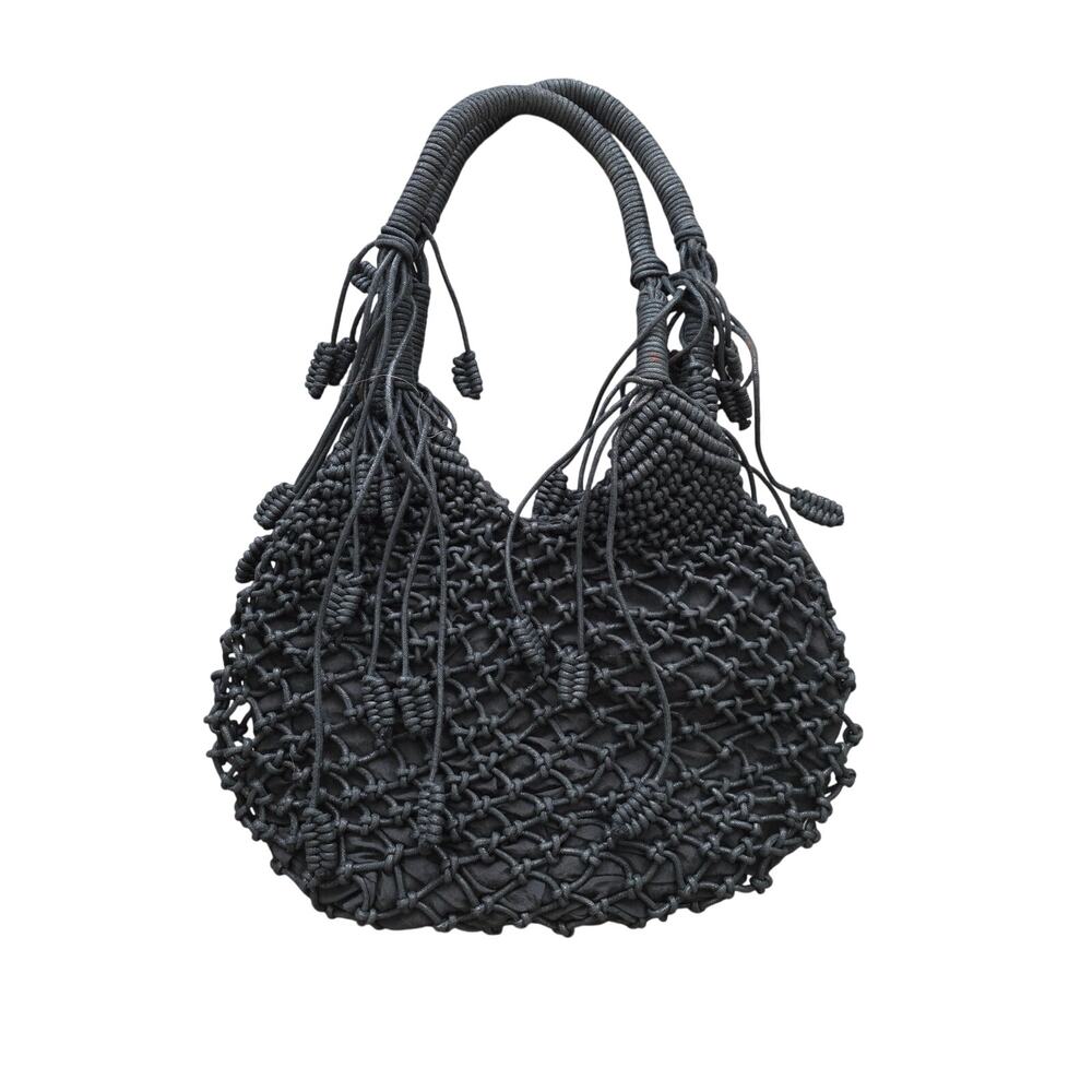 Monserat De Lucca Macramé Hobo Bag Black Tassel Handbag